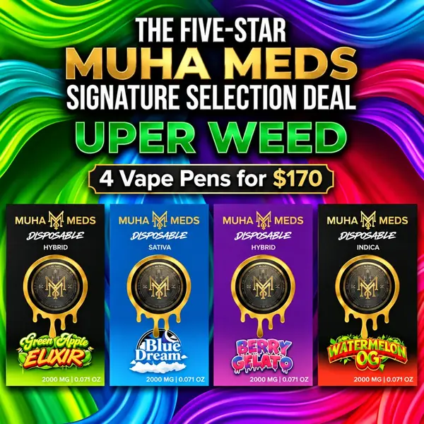 The Five-Star Muha Meds Signature Selection Deal – 4 Vape Pens (2000mg each)