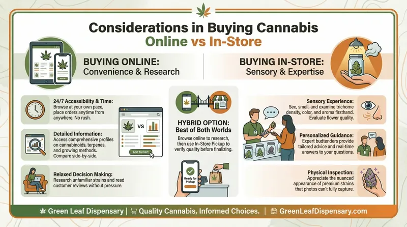 Infographic: Considerations in Buying Cannabis Online vs In-Store