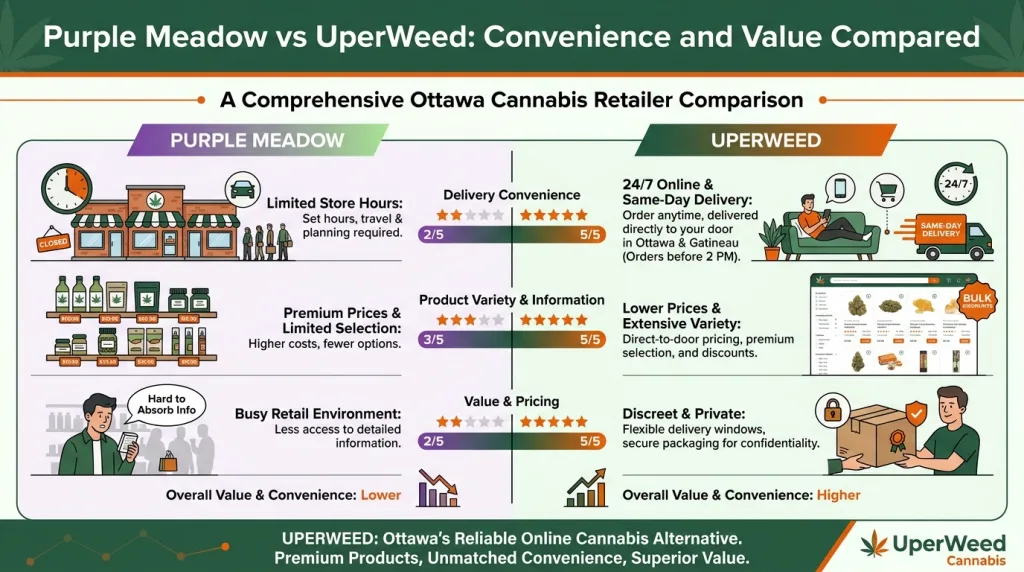 Infographic: Purple Meadow vs UperWeed: Convenience and Value Compared