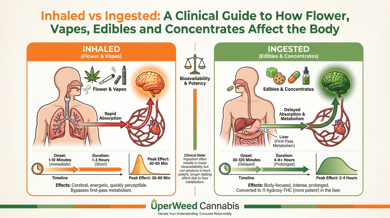 Infographic: Inhaled vs Ingested: A Clinical Guide to How Flower, Vapes, Edibles and Concentrates Affect the Body