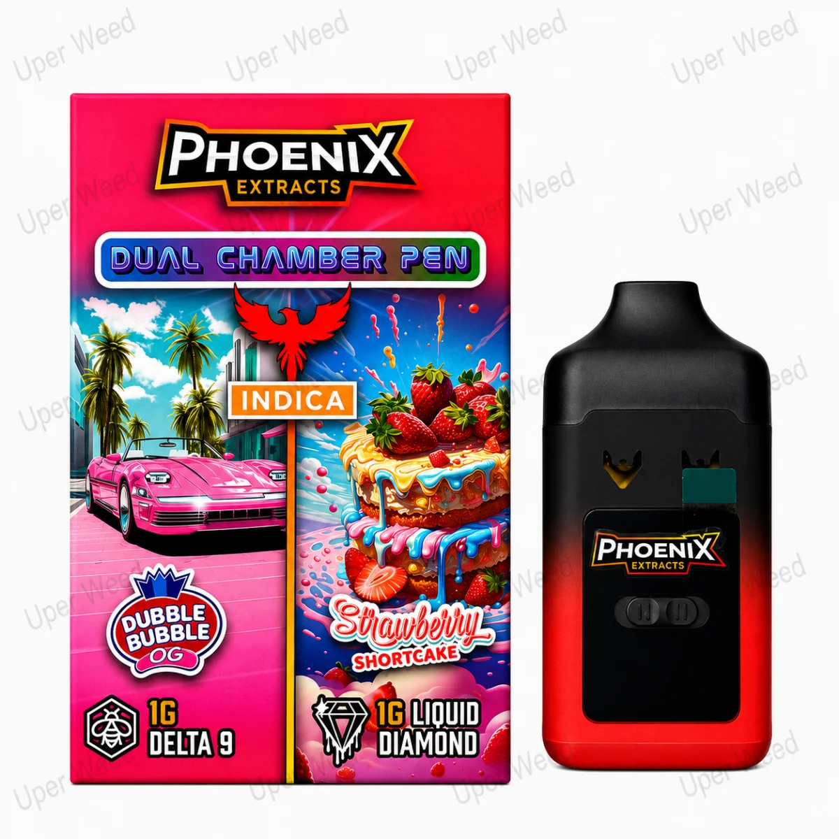 Phoenix 2G Dual Chamber Vape Pen - Dubble Bubble OG & Strawberry Shortcake (1G/Chamber) photo 1
