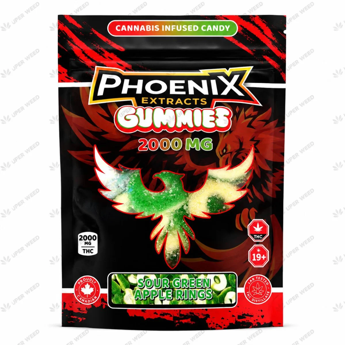 Phoenix Extracts Gummies 2000 MG - Sour Green Apple Rings photo 1