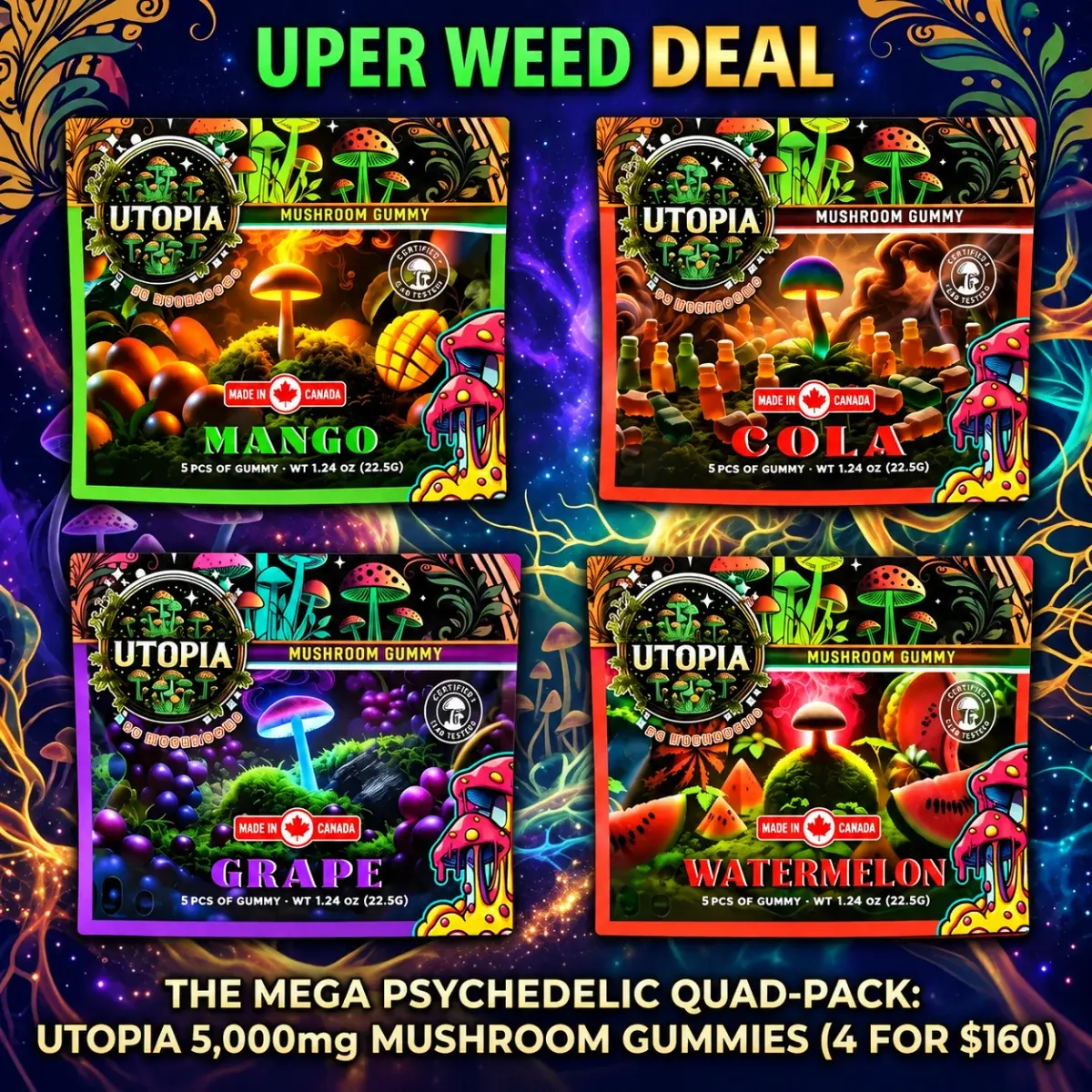 The Mega Psychedelic Quad-Pack: Utopia 5,000mg Mushroom Gummies (4 for $160) photo 1