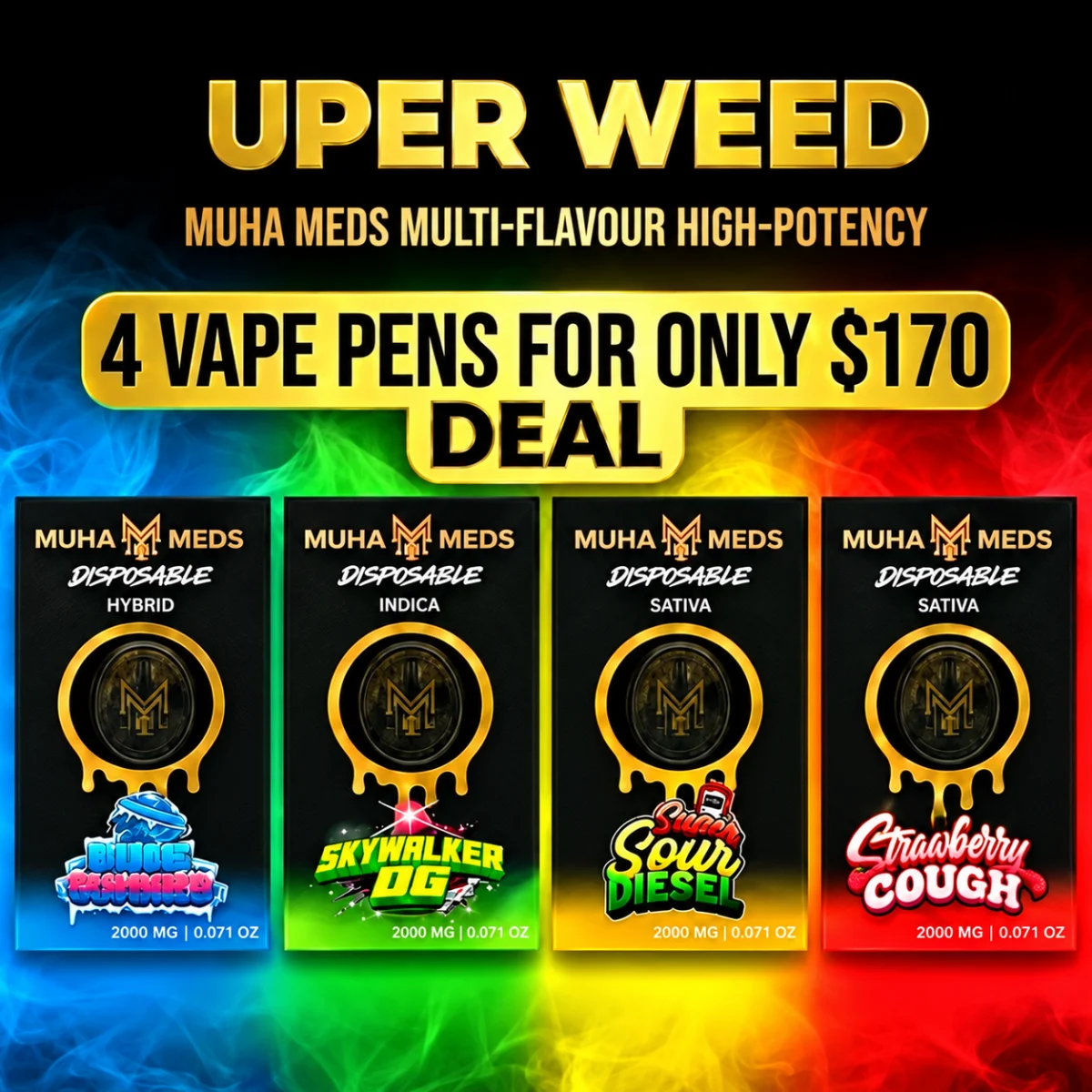 Muha Meds Multi-Flavour High-Potency Deal – Four 2000mg Vape Pens for only $170 photo 1