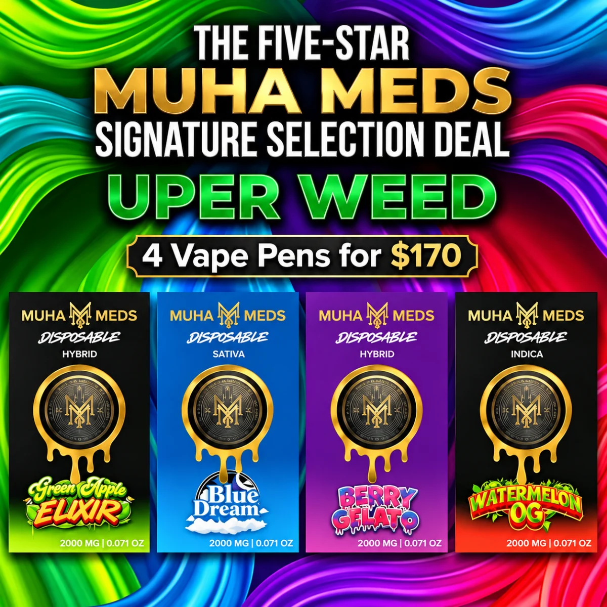 The Five-Star Muha Meds Signature Selection Deal – 4 Vape Pens (2000mg each) photo 1