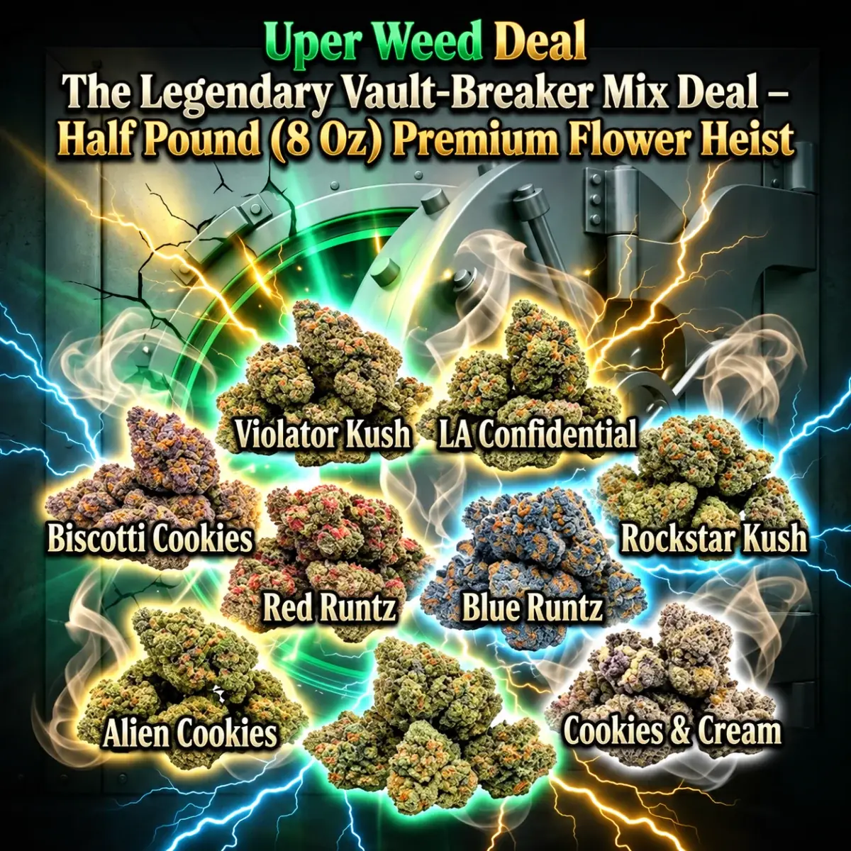 The Legendary Vault-Breaker Mix Deal – Half Pound ( 8 Oz ) Premium Flower Heist photo 1