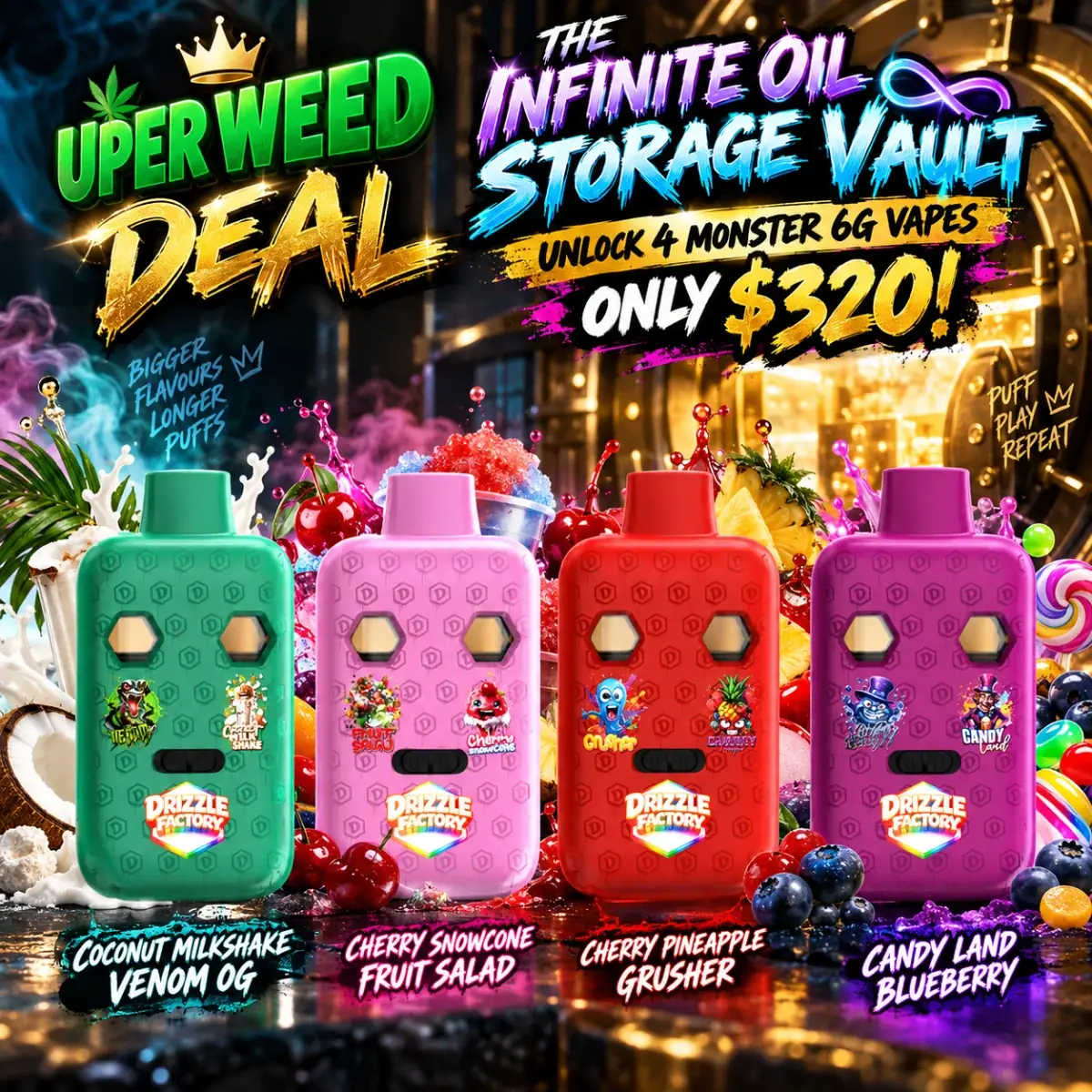 The Infinite Oil Storage Vault: Unlock 4 Monster Puff & Play 6G Vapes Only $320! photo 1