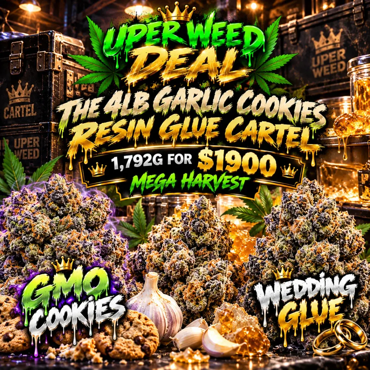 THE 4LB GARLIC COOKIES & RESIN GLUE CARTEL | 1,792g for $1900 MEGA HARVEST photo 1